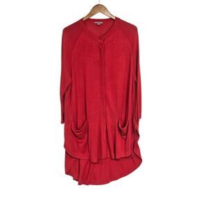 COS Red Oversized Hi Lo Hem Pockets Tunic Length Cardigan Sweater Size Large
